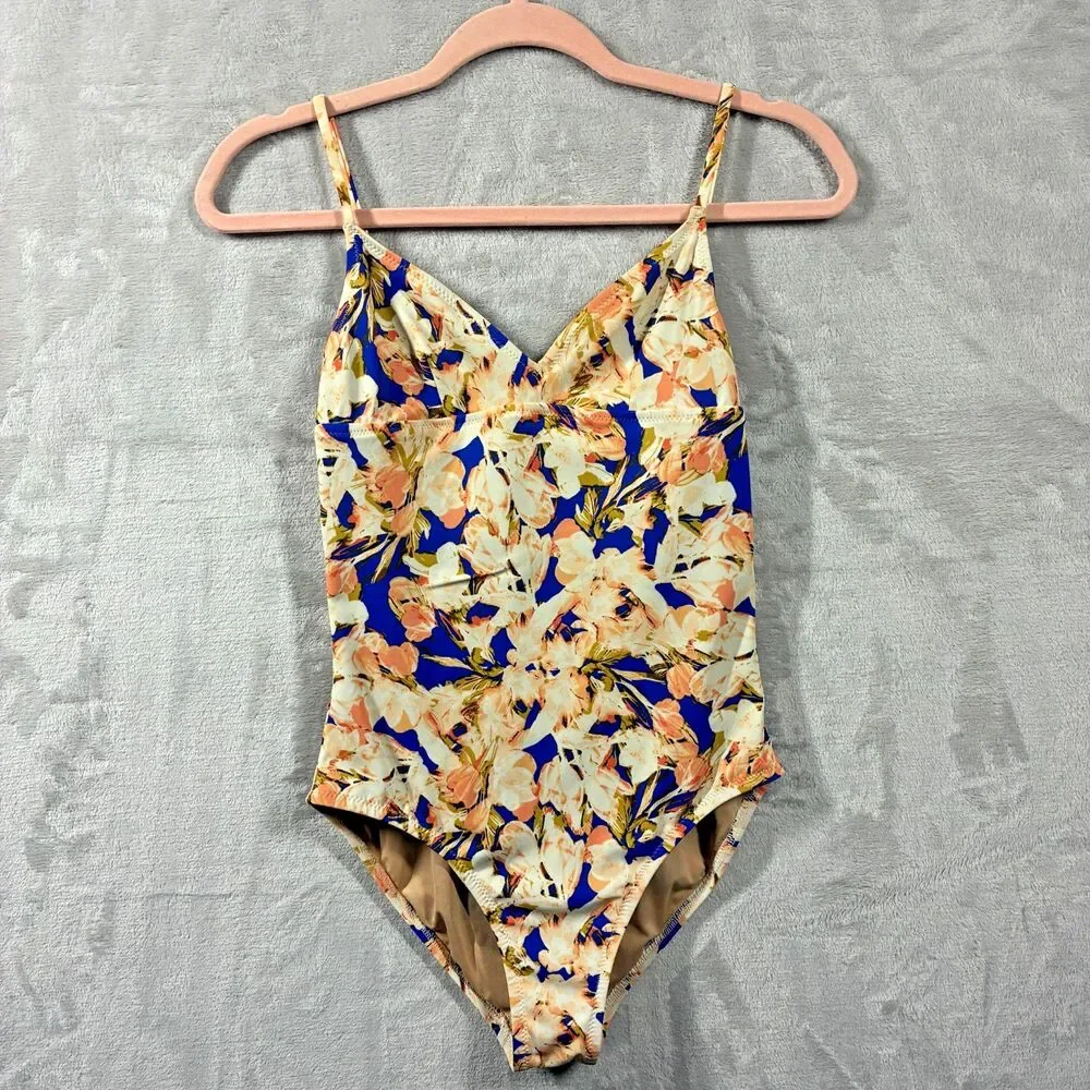 J Crew Swim One Piece S Plunge Ballet V Neck Rare Print Resort 2014 Made in USA